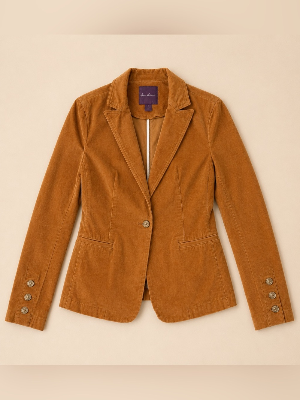 Vintage Gloria Vanderbilt Corduroy Blazer Camel Preppy Brown Stretch Jacket S - Picture 4 of 17